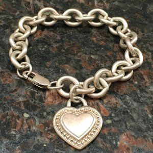 Judith Ripka Sterling Silver 925 Link Chain Toggle Heart Charm Bracelet Vintage